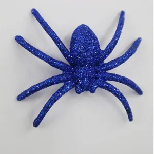 Blauw glinsterende spin speelgoed voor Halloween feestdecoratie, eng spookhuis rekwisiet.