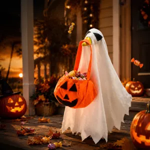 Disfraz de Fantasma de Ganso de Césped de Halloween Con Bolsa de Calabaza Para Decoración de Patio Exterior Porche Capa de Fantasma