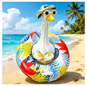 Funny Summer Porch Goose Figurine with Bikini Swim Ring Tropical Beach Garden Decor