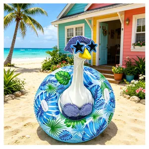 Goose pool float detail tropical leaf print bikini sunglasses beach yard decor item