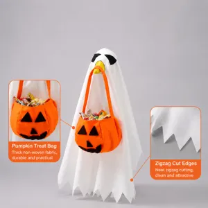 Disfraz de ganso de Halloween capa de fantasma blanco con bolsa de caramelos de calabaza