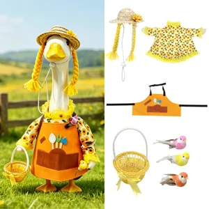 Summer Pastoral Sunflower Porch Goose Clothing Set With Straw Hat And Apron For Porch Goose Statue Decoration Accessories