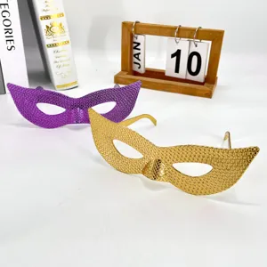 Maskenball Party Brille Set, violette und goldene galvanisierte Pailletten Halbgesicht Masken.