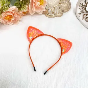 Cute Cat Ears Sequin Headband For Kids Girls Princess Crown Birthday Hair Accessories Colorful Glitter Hair Band Holiday Party Costume Headwear Gift