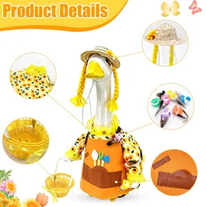 Summer pastoral sunflower porch goose outfit hat and basket set for 23 inch decor