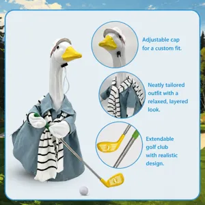 Porch goose statue with golf outfit 23 inch outdoor garden patio decorative figurine