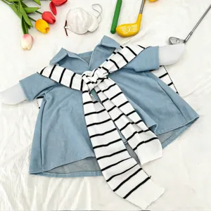 Cute 23-inch porch goose outfit golf shirt and striped scarf set for outdoor garden decor