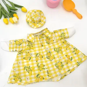 Set abbigliamento oca da veranda a quadretti limone giallo con cappellino da giardino