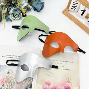 Set de máscara de Halloween de media cara en verde, naranja y plata con cinta elástica.