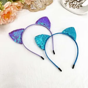 Cute sequin cat ear headband for kids sparkling hair hoop cute party hair accessories daily wear