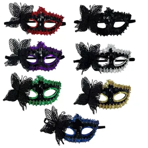 Masquerade mask set, sexy lace eye mask with glitter sequins and butterfly decor for party.