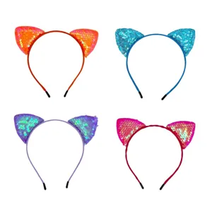 Kids sequin cat ears headband set, colorful glitter hair hoops for birthday party daily wear.