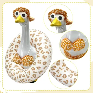 Cute porch goose outfit with leopard print bikini swimsuit set for outdoor yard decoration.