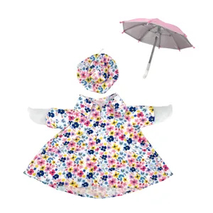 Conjunto de ropa para ganso de jardin con vestido floral sombrero a juego y paraguas