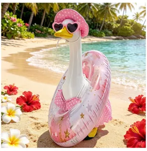 Hawaiian porch goose summer pink bikini outfit with swim ring and hat, 23 inch costume.