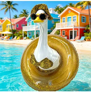 23-inch porch goose statue featuring leopard print bikini and glitter float for yard decor.