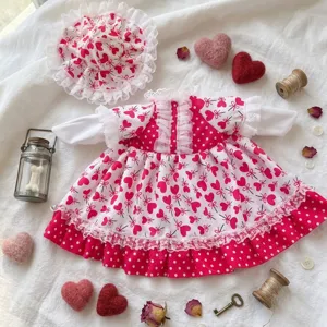 Set vestito lolita rosa carino per bambola oca, abito in pizzo con cuori per giocattoli di peluche