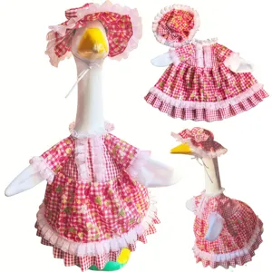 Bellissimo abito Lolita a quadretti rosa e cappello per bambola oca di peluche
