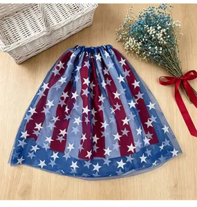 Detail view of Independence Day patriotic tutu skirt with stars and stripes design.
