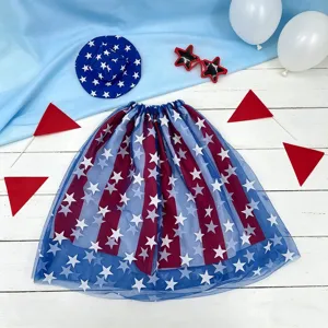 Kids American Independence Day tutu skirt set with matching star hat and funny glasses.