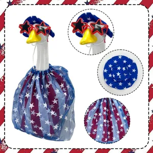 Patriotic porch goose costume set with star sunglasses, hat, and star-spangled tutu skirt.