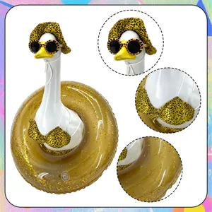 23-inch large white goose lawn ornament with leopard print bikini, sunglasses and bucket hat