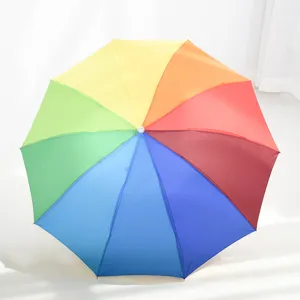 Automatischer Faltbarer Regenbogen Regenschirm UV-Schutz Regen Und Sonne Kompakter Tragbarer Dreifach Faltbarer Schirm Für Damen Herren