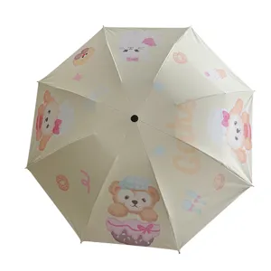 Paraguas plegable de dibujos animados con bonitos estampados, protección UV y parasol.