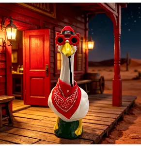 23 Inch Porch Goose Cowboy Outfit Lawn Garden Patio Cute Animal Statue Apparel Decor