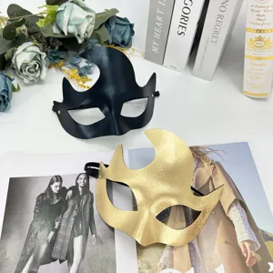 Maschera in PVC nero oro mezza faccia corno diavolo festa Halloween costume accessori