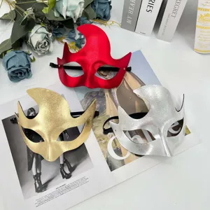 Maschera mezzo viso in PVC con corna curve per festa di Halloween, accessorio di costume