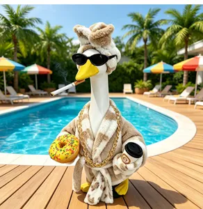 23 Inch Veranda Gans Standbeeld Badjas Outfit Buiten Zwembad Tuin Binnenplaats Decor Kleding