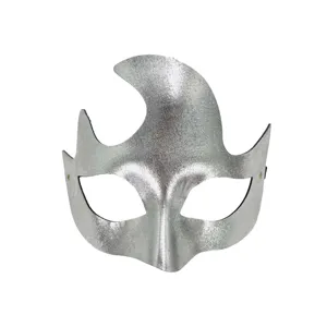 Maschera mezza faccia con corna curve metalliche argento per festa in costume di Halloween