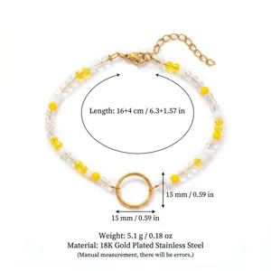 Bracelet de perles jaunes et blanches avec cercle plaqué or 18 carats
