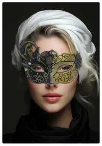 Exquisite black and gold half-face masquerade mask, perfect for party, Halloween and ball events.
