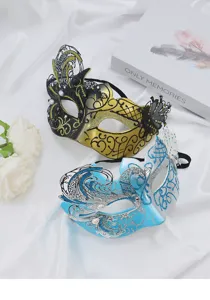 Retro half face masquerade mask set for party, stylish swan design with glitter details.