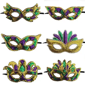 Mardi Gras pailletten masker carnaval half gezicht masquerade oogmasker goud paars groen