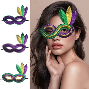 Mardi Gras pailletten masker half gezicht paars groen goud feest oogmasker detail