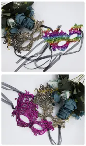 Elegante kanten masker voor gemaskerd bal met linten, ideaal voor feesten en toneelvoorstellingen.