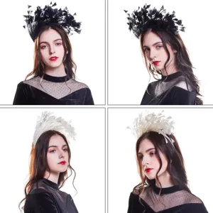 Fashion feather headband for party elegant hair accessory prom performance headwear black white