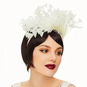 White feather leaf headband hair accessory for women girls party festival wedding prom decor.