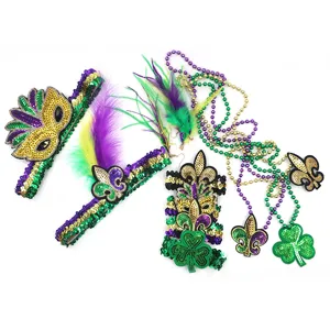 Karneval Pailletten Feder Haarreif Set mit Perlen und Maske Requisiten fur Party Verkleidung.