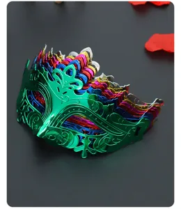 Maschera veneziana metallizzata galvanizzata mezza faccia per festa di Halloween e accessori.