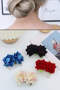 Doppelte Rosen Metall Haarkamm für Damen, elegante Blumen Haarschmuck für Party Abschlussball.