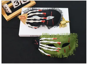 Halloween scary skeleton hand burlap blood half face mask horror party cosplay props