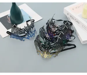 Gothic metal rhinestone bat masquerade mask for party ball costume half face eye mask