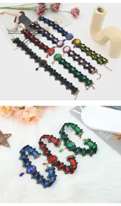 Gothic lace gemstone choker necklace vintage style choker for women Halloween party jewelry detail.