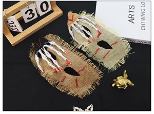 Halloween scary skeleton hand burlap bloody half face mask horror costume party props