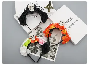 Halloween spooky skull flower headband gothic hair hoop party cosplay costume dress up props