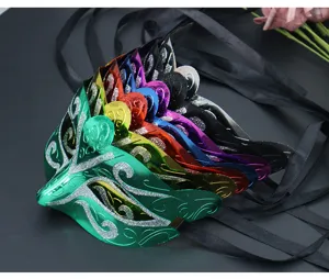 Venezianische Masken Halbgesicht Set mit Glitzerpuder und schwarzen Bändern für Party.